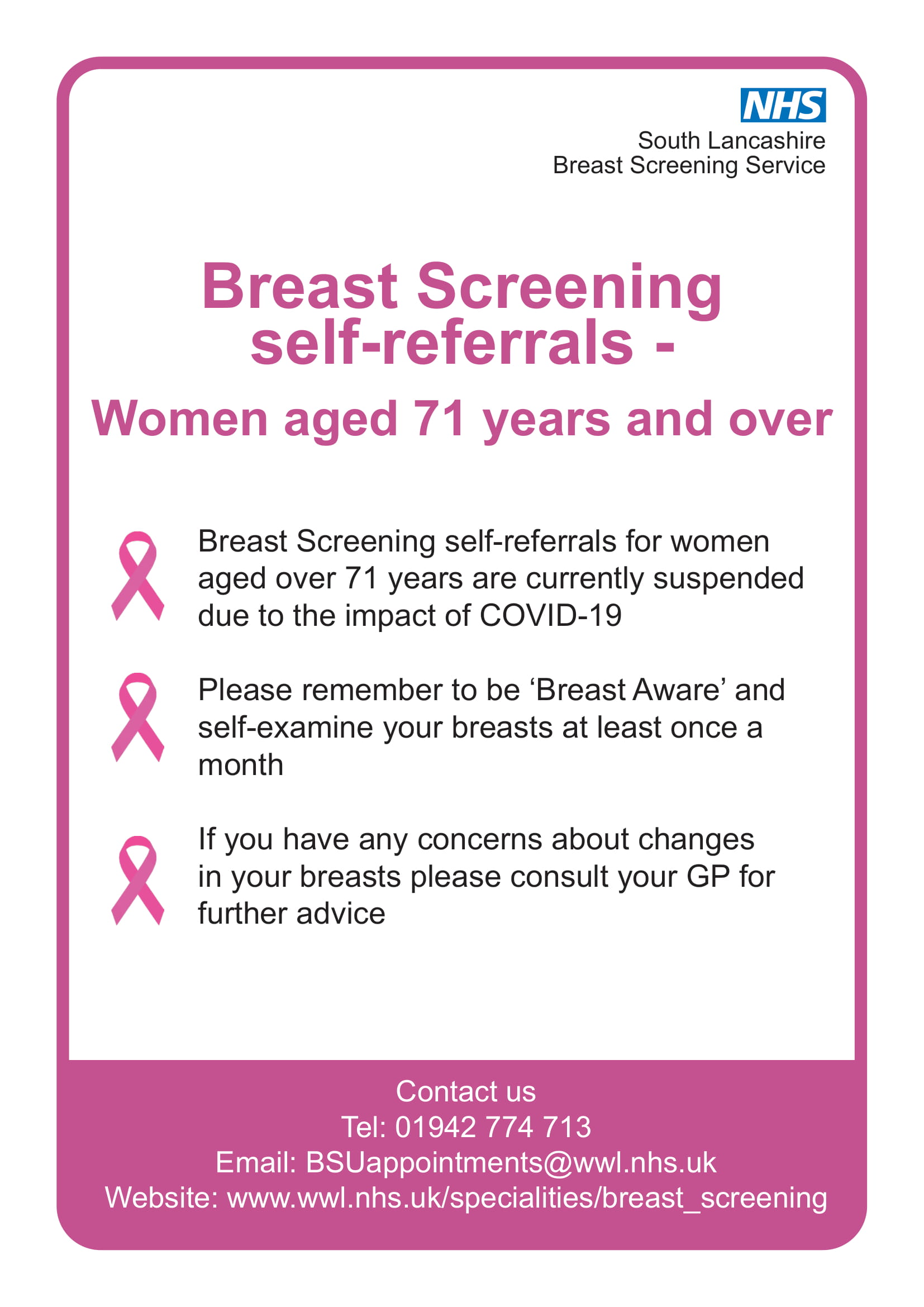 Breast Screening over 71 poster